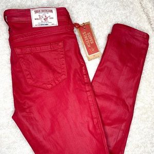 Red coated true religion jeans